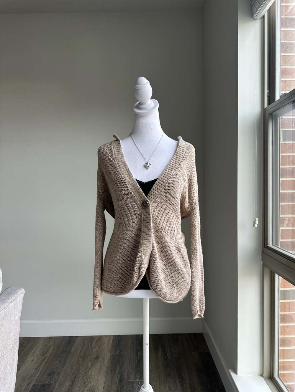 Eddie Bauer Vintage Y2K Oatmeal Chunky Knit Cardigan Sweater M Fall